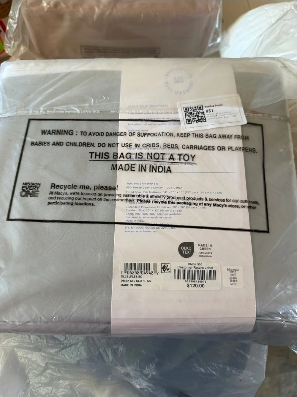 Charter Club 100% Cotton Damask Silver Full Size Sheet Set - Retail $120